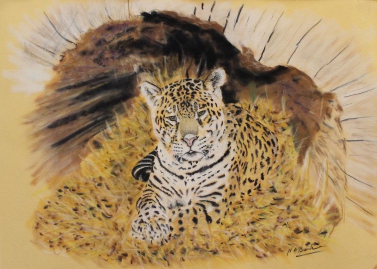 Cat in the log - Pastel - Framed Original - £200